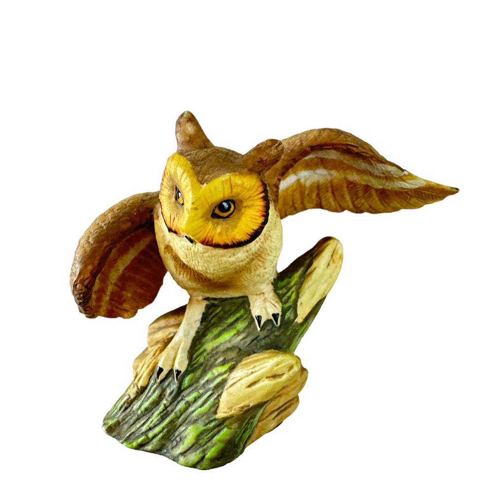 Vintage Ceramic Owl Statue Figurine Landing Hunting Wings Spread 3"